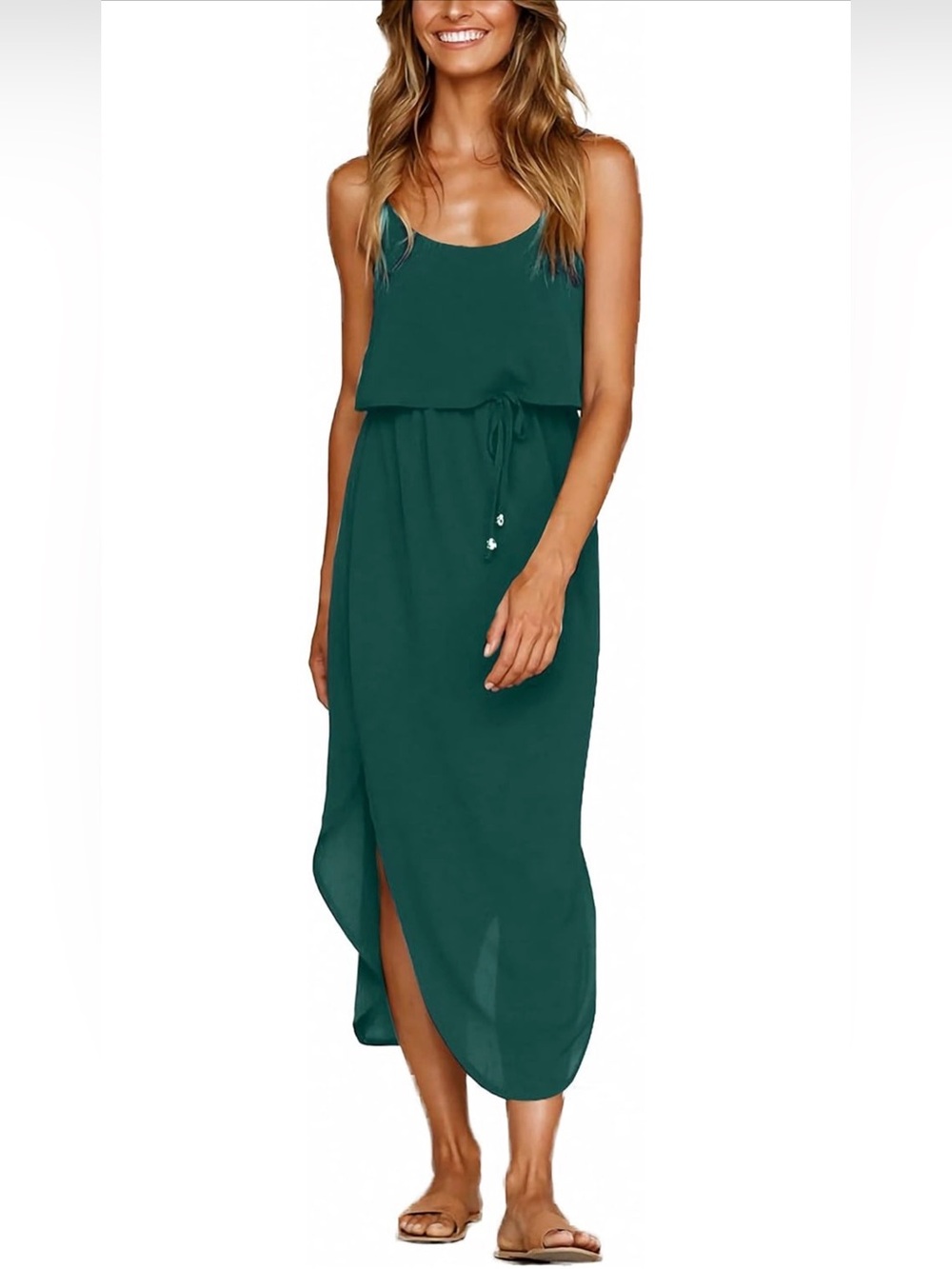 Deep Green Chiffon Maxi Dress Size M